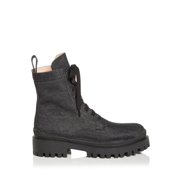 ILIO SMERALDO Womens Black Pull Tab Eyelet Sulcer Toe Block Heel Combat Boots 40 - Picture 3 of 4